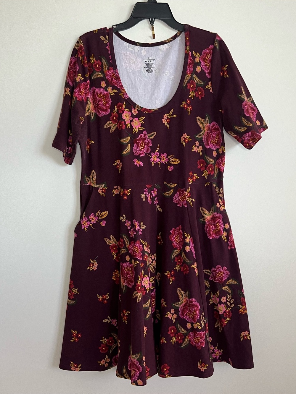 torrid Burgundy Floral Scoop-Neck Fit & Flare Dress